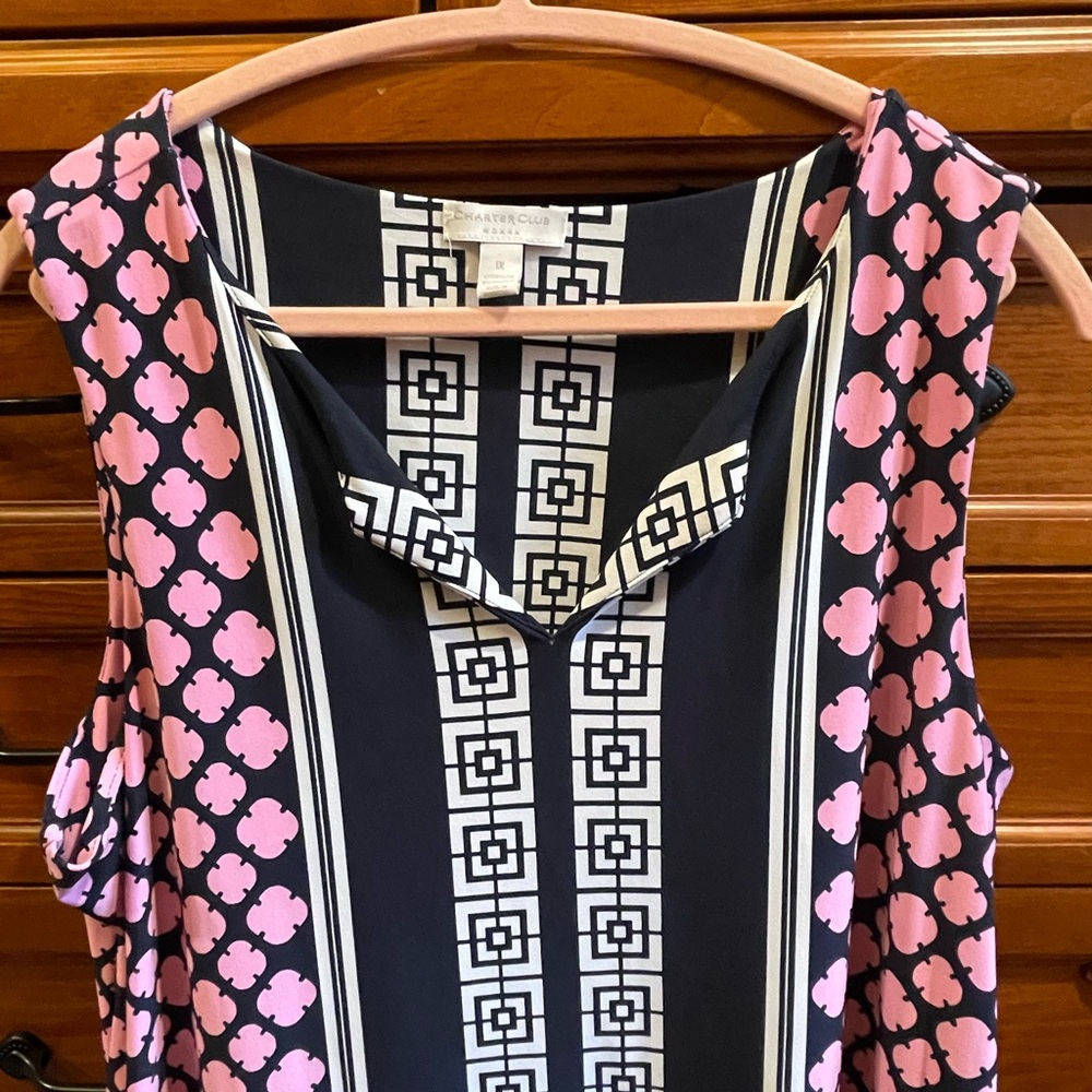 Charter Club Pink and Black Geometric Blouse
